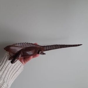 Handcrafted Wooden Reptile Figurine - Brown